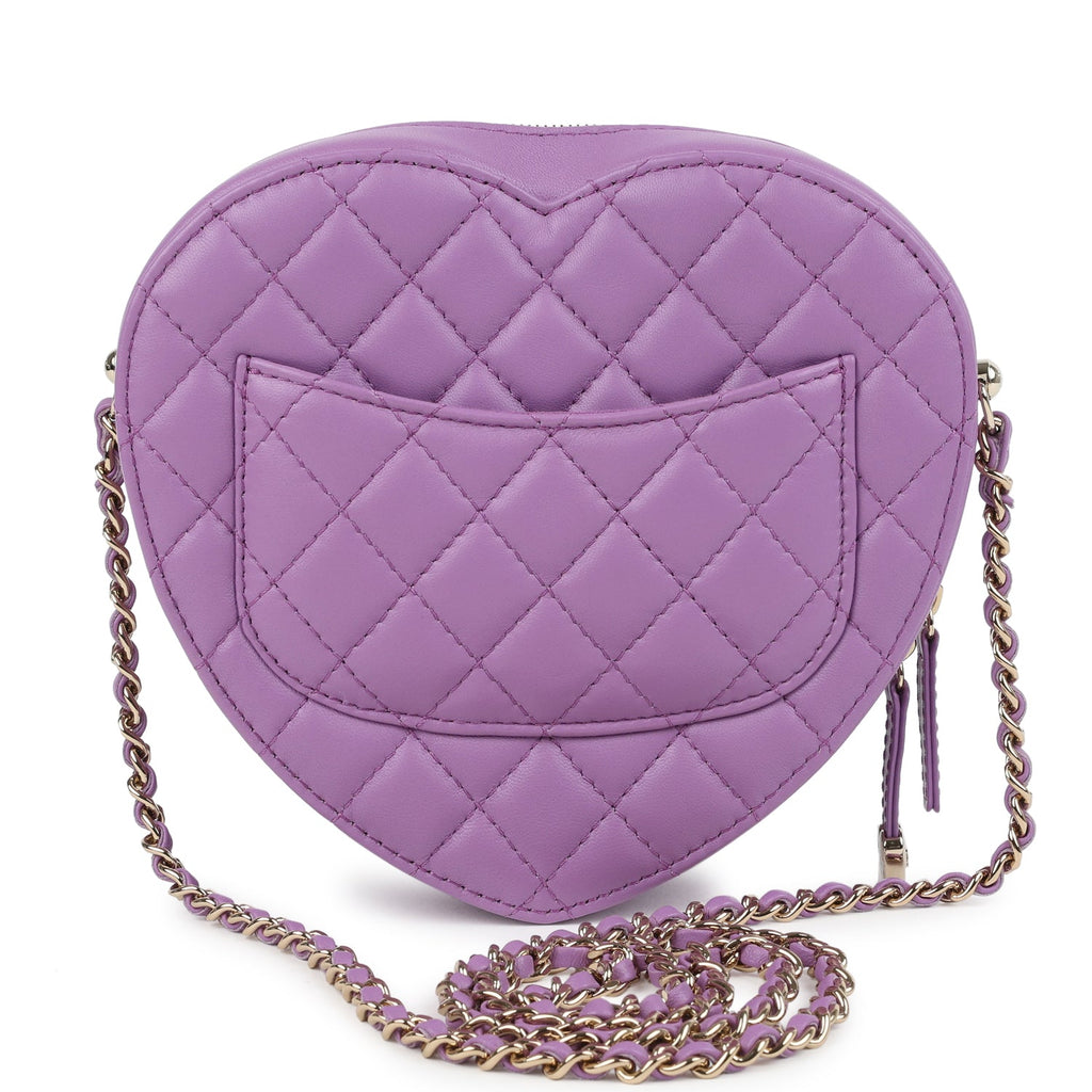 CC In Love Large Heart Bag with Chain Purple Lambskin Light Gold Hardware