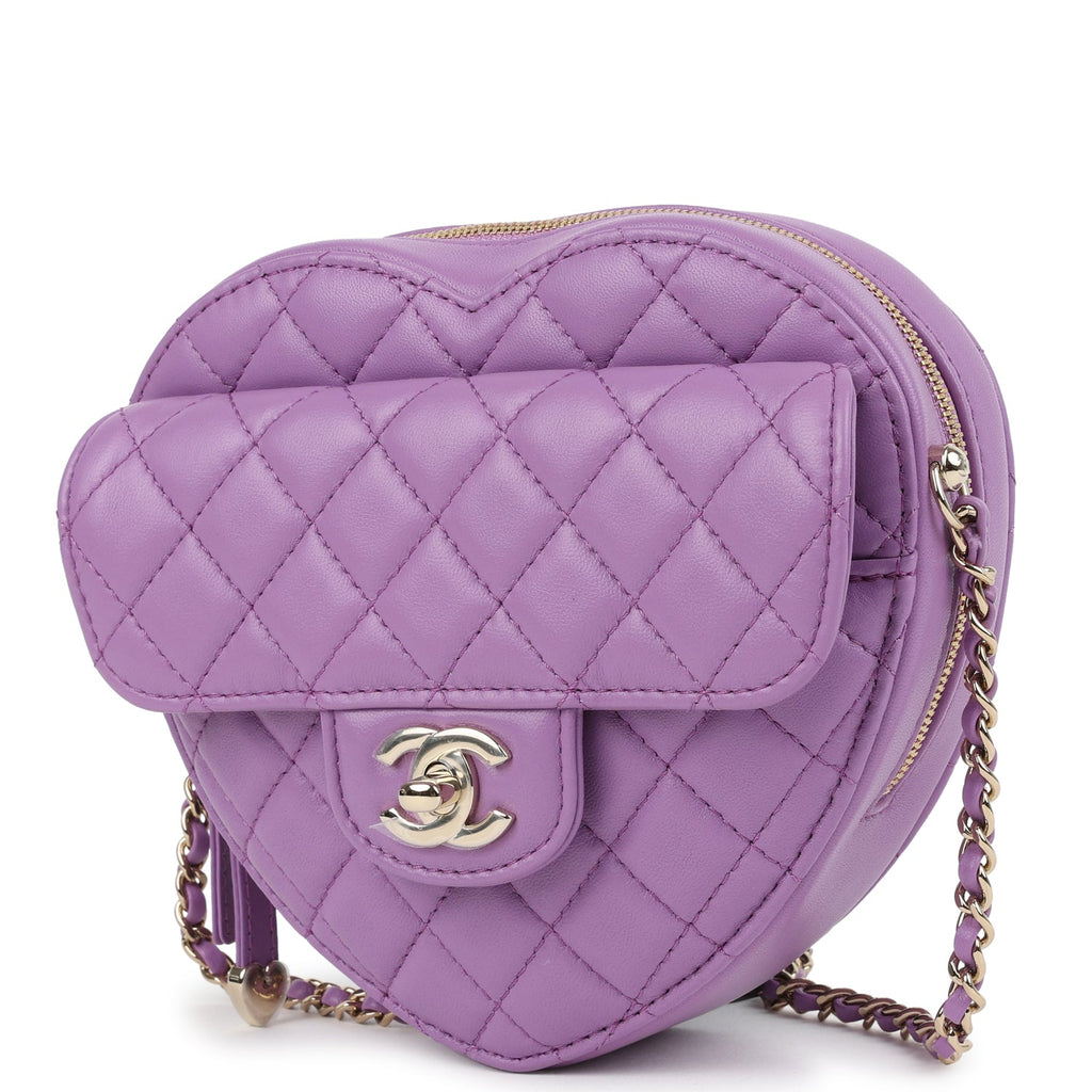 CC In Love Large Heart Bag with Chain Purple Lambskin Light Gold Hardware