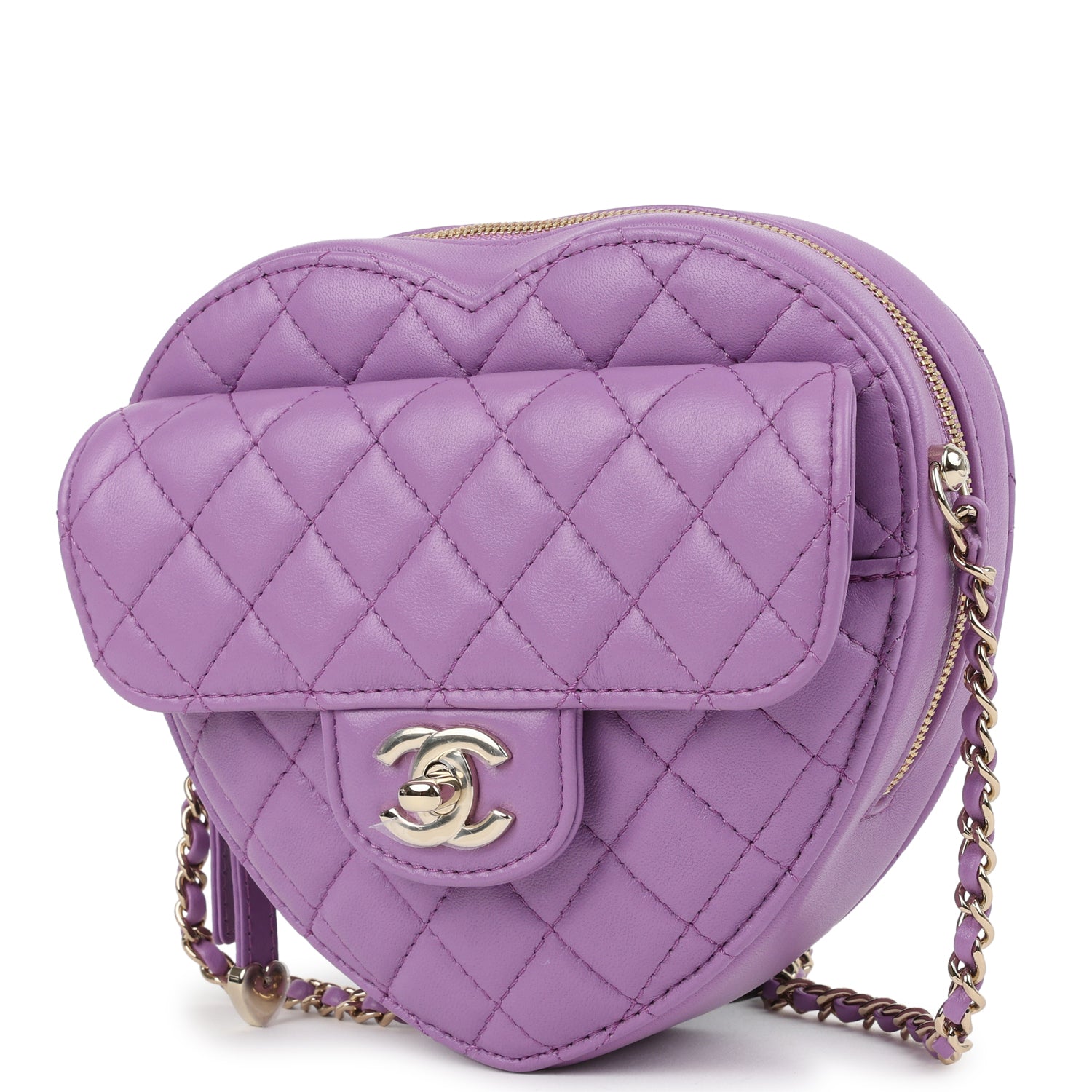 CC In Love Large Heart Bag with Chain Purple Lambskin Light Gold Hardware