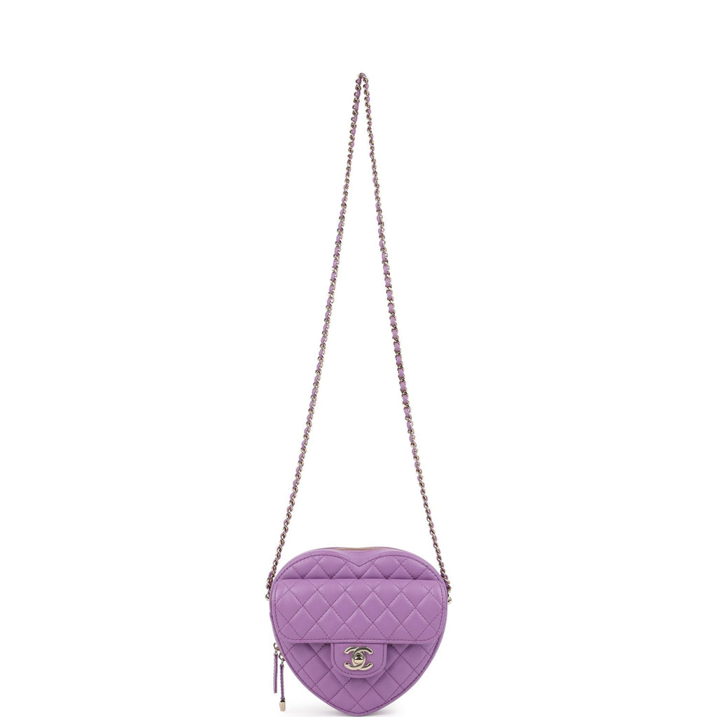 CC In Love Large Heart Bag with Chain Purple Lambskin Light Gold Hardware