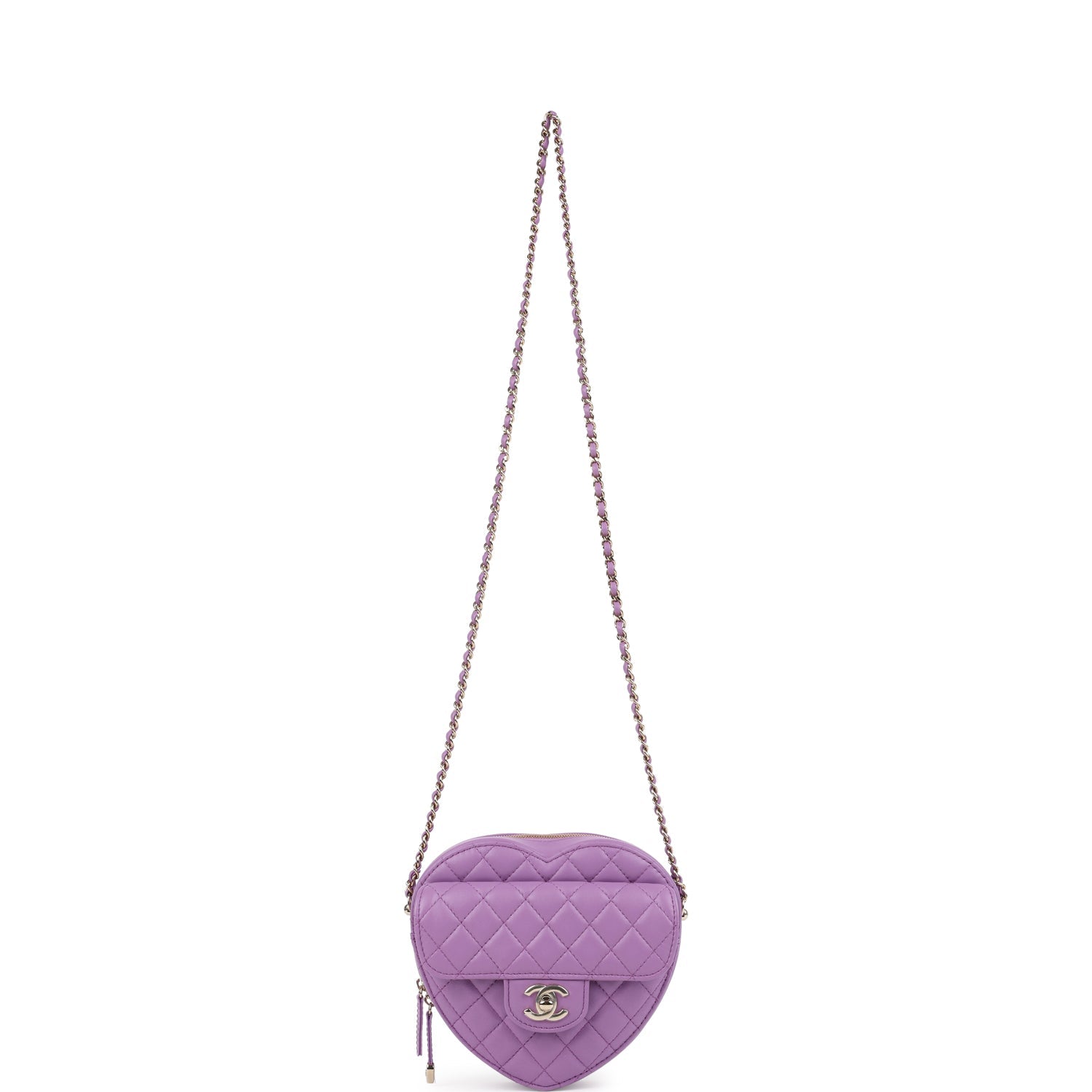CC In Love Large Heart Bag with Chain Purple Lambskin Light Gold Hardware