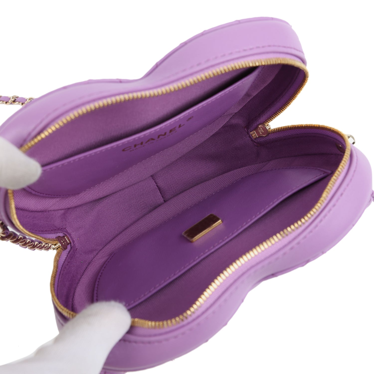 CC In Love Large Heart Bag with Chain Purple Lambskin Light Gold Hardware