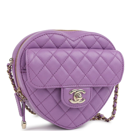 CC In Love Large Heart Bag with Chain Purple Lambskin Light Gold Hardware