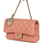 Nano Classic Double Flap Bag Charm Pink Lambskin Light Gold Hardware