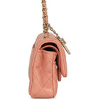 Nano Classic Double Flap Bag Charm Pink Lambskin Light Gold Hardware