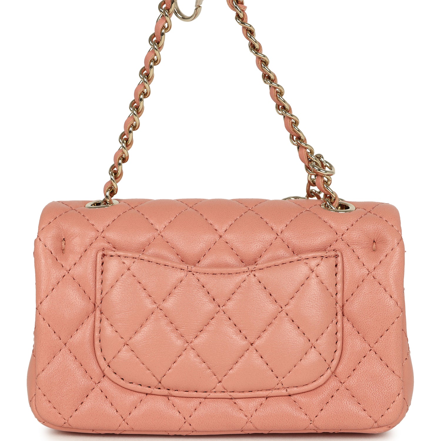 Nano Classic Double Flap Bag Charm Pink Lambskin Light Gold Hardware