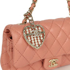 Nano Classic Double Flap Bag Charm Pink Lambskin Light Gold Hardware