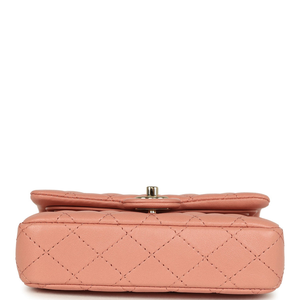 Nano Classic Double Flap Bag Charm Pink Lambskin Light Gold Hardware