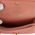 Nano Classic Double Flap Bag Charm Pink Lambskin Light Gold Hardware