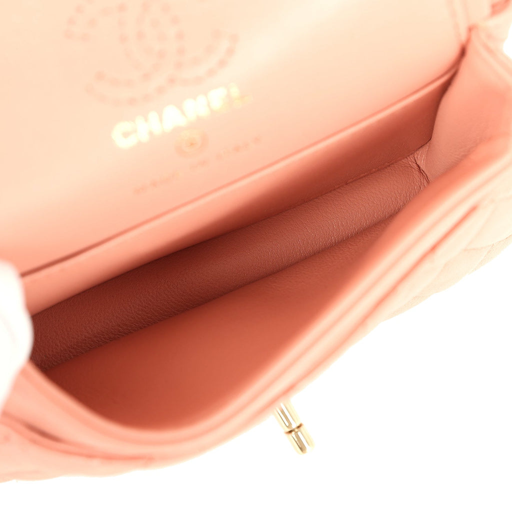 Nano Classic Double Flap Bag Charm Pink Lambskin Light Gold Hardware