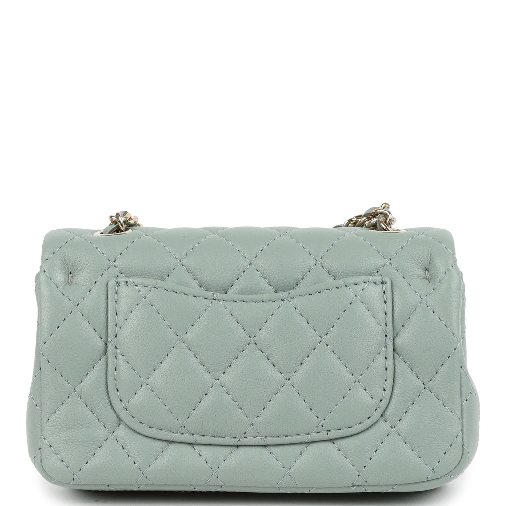 Nano Classic Double Flap Bag Charm Dark Green Lambskin Light Gold Hardware