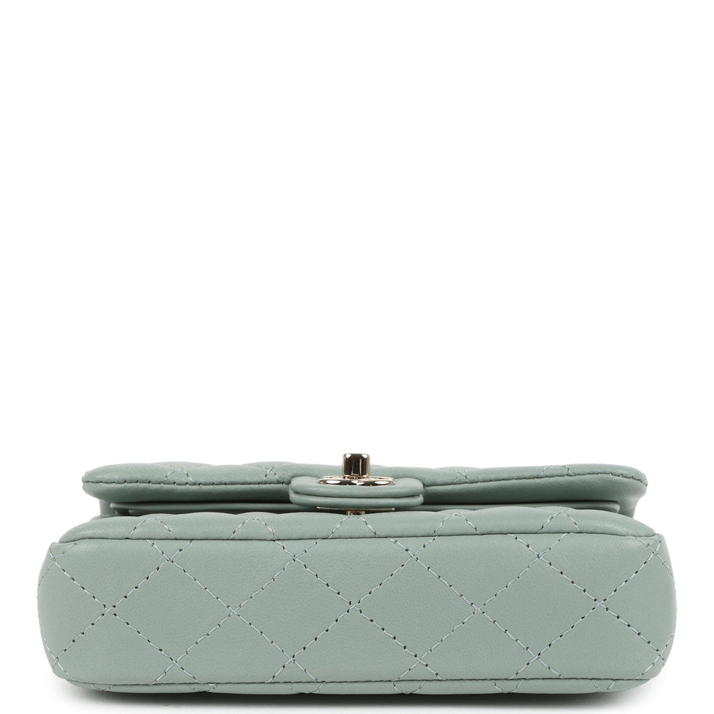 Nano Classic Double Flap Bag Charm Dark Green Lambskin Light Gold Hardware