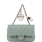 Nano Classic Double Flap Bag Charm Dark Green Lambskin Light Gold Hardware