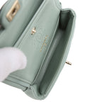 Nano Classic Double Flap Bag Charm Dark Green Lambskin Light Gold Hardware
