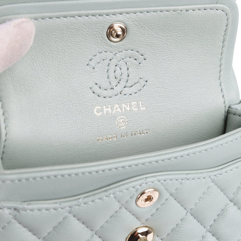 Nano Classic Double Flap Bag Charm Dark Green Lambskin Light Gold Hardware