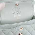Nano Classic Double Flap Bag Charm Dark Green Lambskin Light Gold Hardware