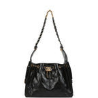 Small 25 Hobo Bag Black Shiny Crumpled Calfskin Mixed Metal Hardware
