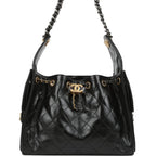 Small 25 Hobo Bag Black Shiny Crumpled Calfskin Mixed Metal Hardware