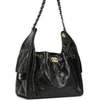 Small 25 Hobo Bag Black Shiny Crumpled Calfskin Mixed Metal Hardware