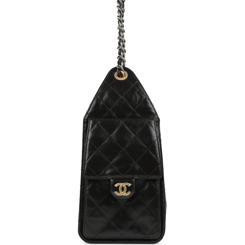 Small 25 Hobo Bag Black Shiny Crumpled Calfskin Mixed Metal Hardware