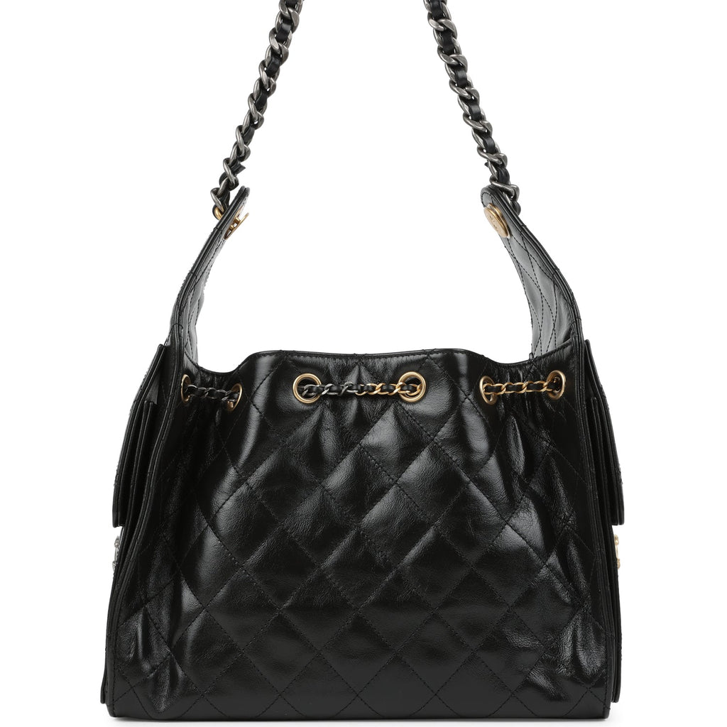 Small 25 Hobo Bag Black Shiny Crumpled Calfskin Mixed Metal Hardware