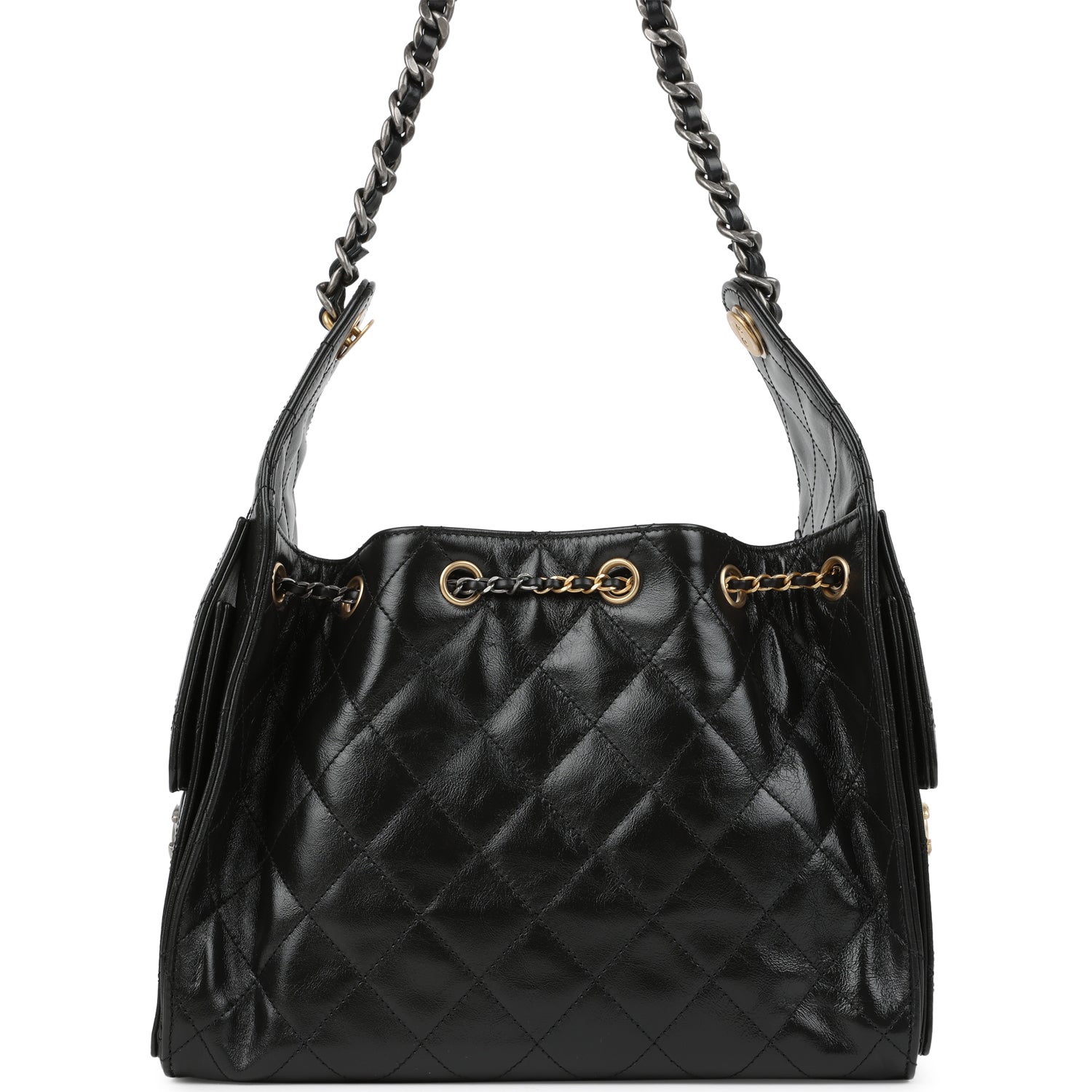 Small 25 Hobo Bag Black Shiny Crumpled Calfskin Mixed Metal Hardware