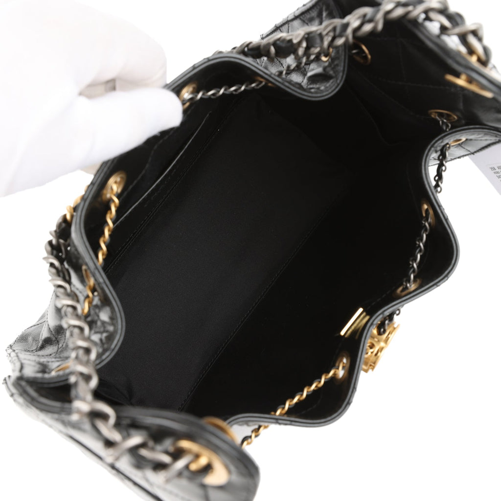 Small 25 Hobo Bag Black Shiny Crumpled Calfskin Mixed Metal Hardware