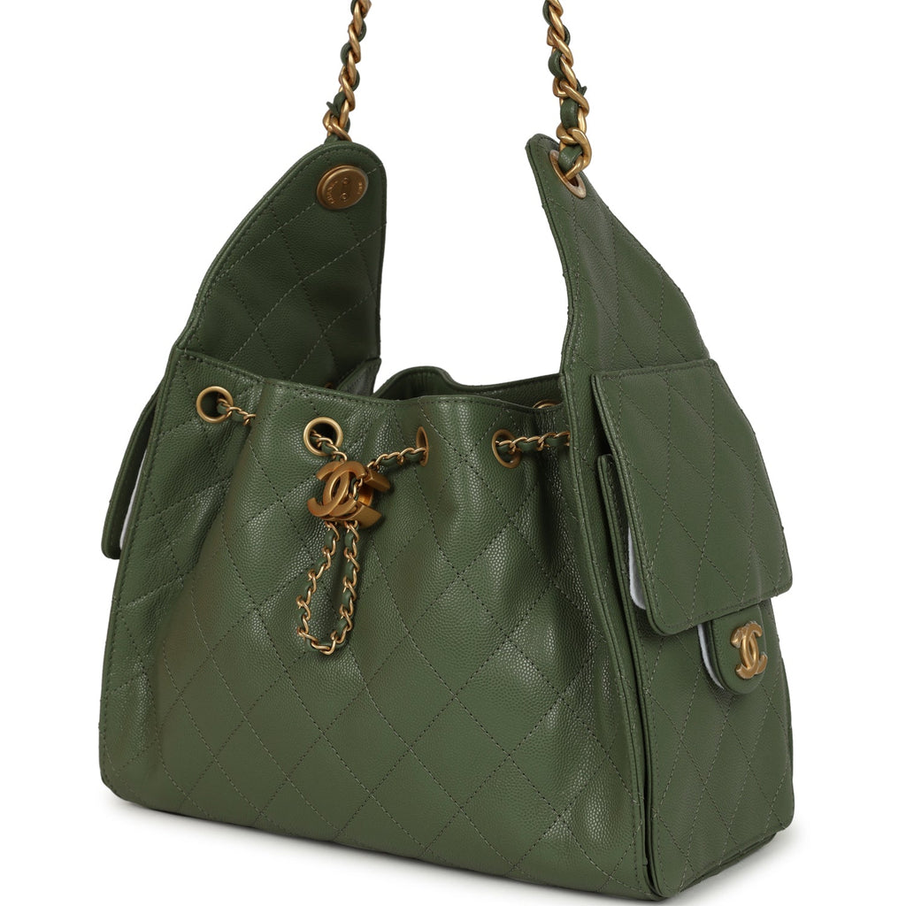 Small 25 Hobo Bag Khaki Caviar Antique Gold Hardware