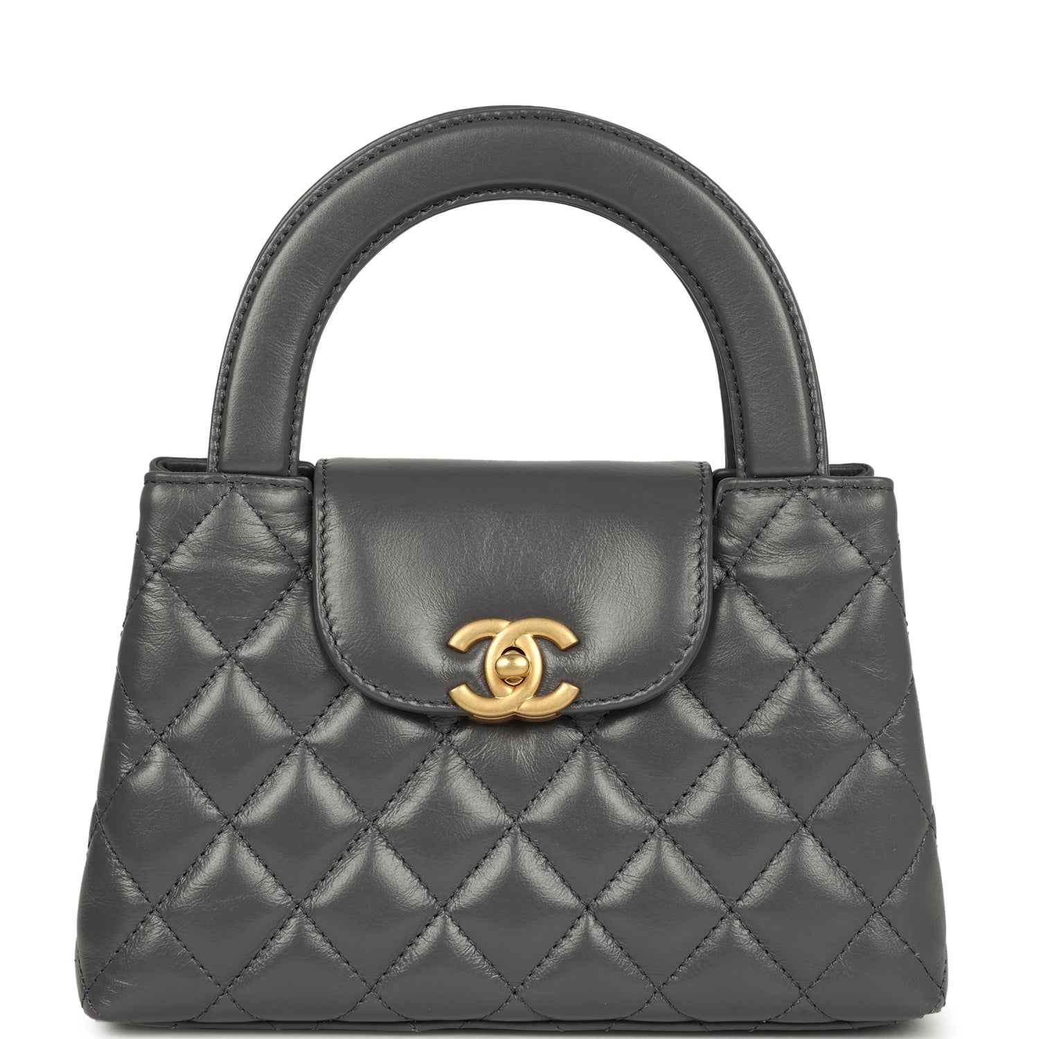 Small Kelly Shopper Grey Shiny Aged Calfskin Brushed Gold Hardware