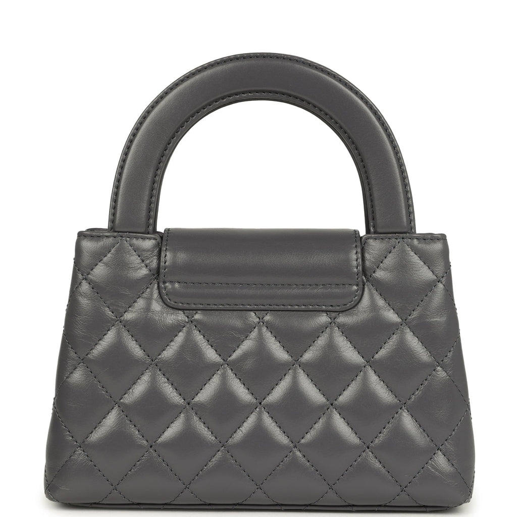 Small Kelly Shopper Grey Shiny Aged Calfskin Brushed Gold Hardware