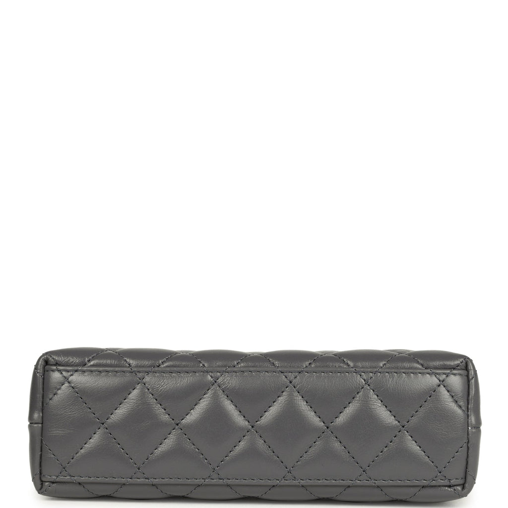 Small Kelly Shopper Grey Shiny Aged Calfskin Brushed Gold Hardware