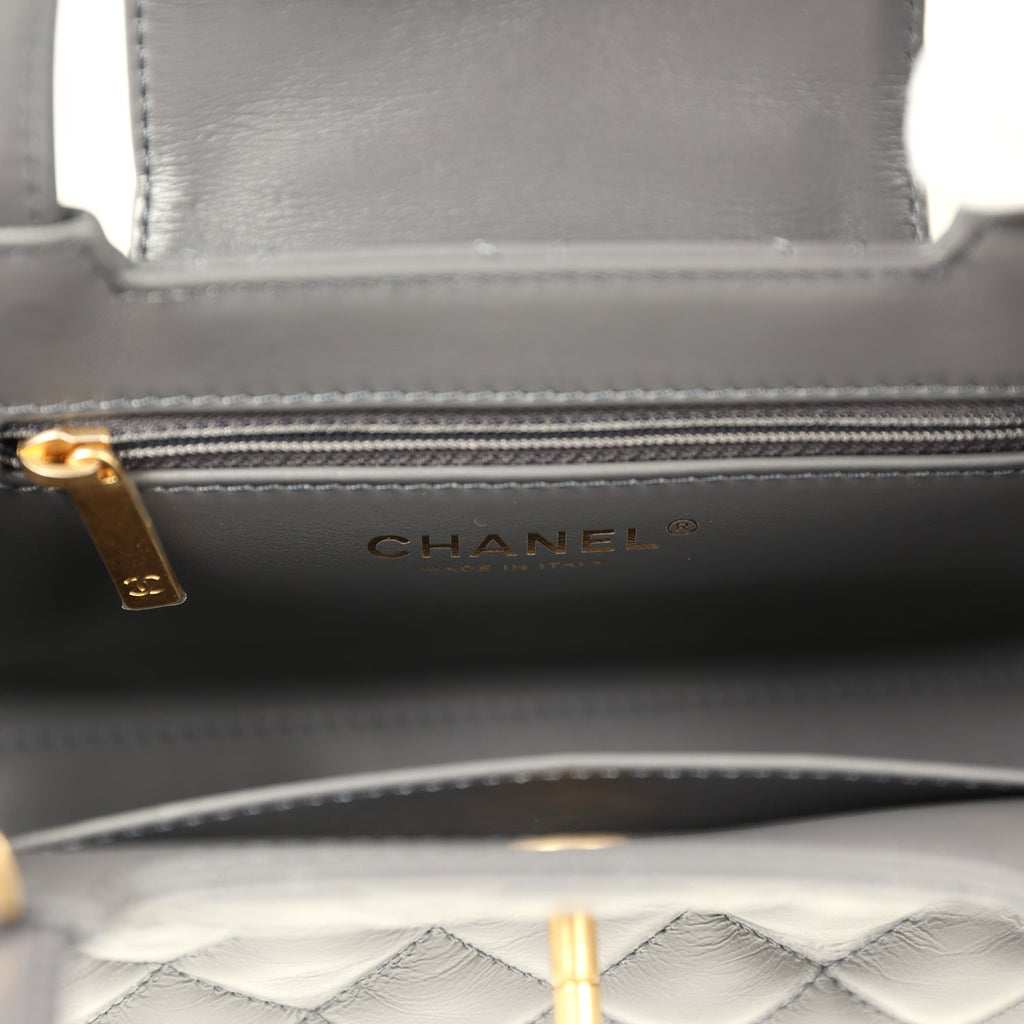 Small Kelly Shopper Grey Shiny Aged Calfskin Brushed Gold Hardware