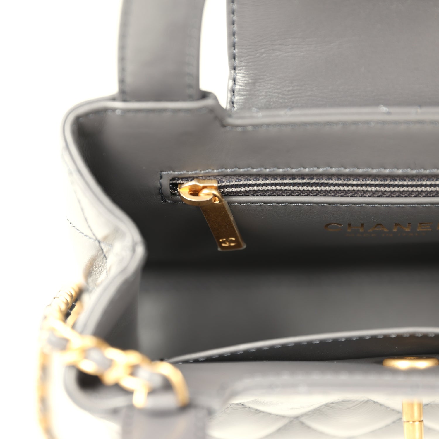 Small Kelly Shopper Grey Shiny Aged Calfskin Brushed Gold Hardware