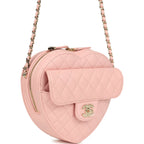 CC In Love Large Heart Bag with Chain Light Pink Lambskin Light Gold Hardware