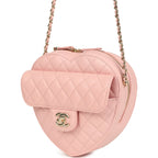 CC In Love Large Heart Bag with Chain Light Pink Lambskin Light Gold Hardware