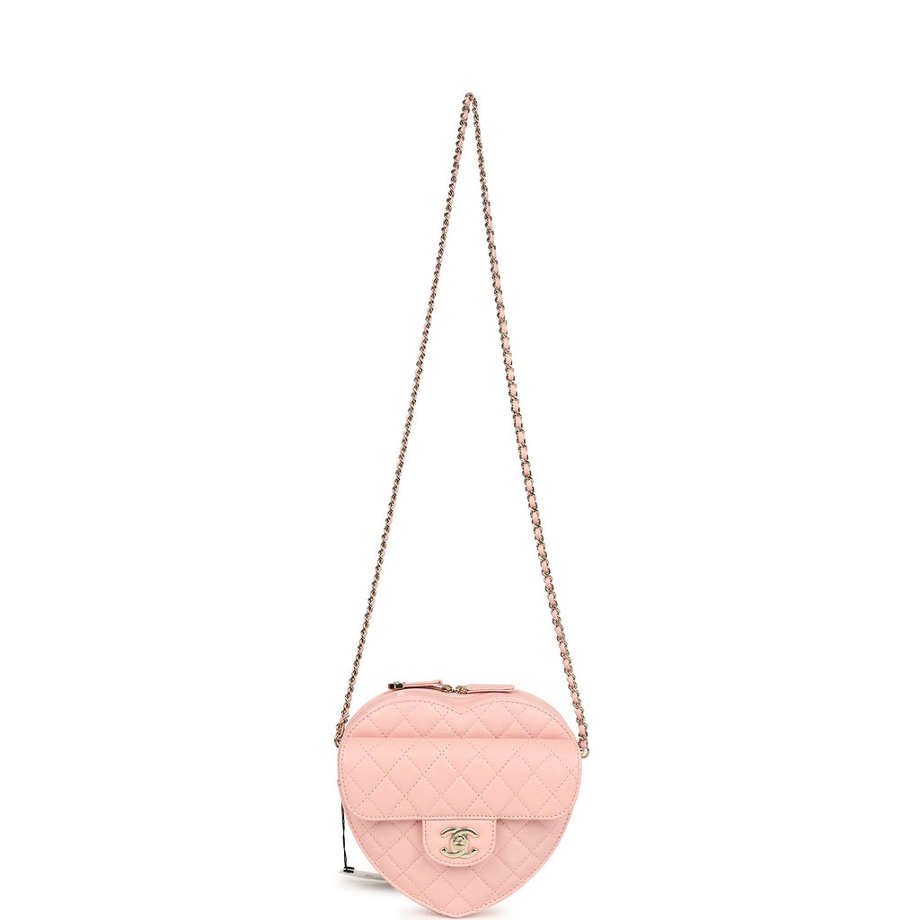 CC In Love Large Heart Bag with Chain Light Pink Lambskin Light Gold Hardware