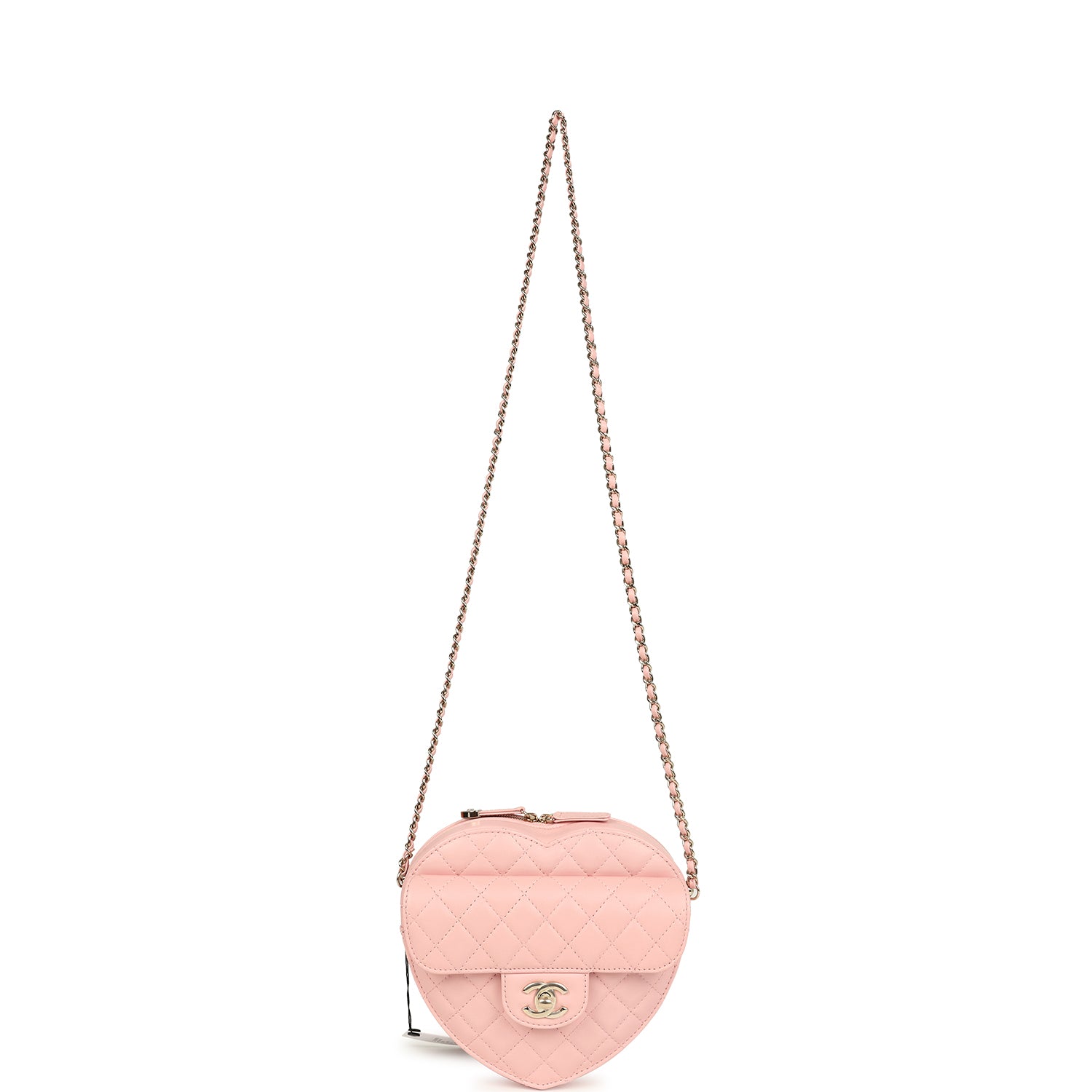 CC In Love Large Heart Bag with Chain Light Pink Lambskin Light Gold Hardware