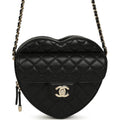 CC In Love Large Heart Bag with Chain Black Lambskin Light Gold Hardware