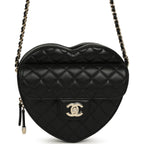 CC In Love Large Heart Bag with Chain Black Lambskin Light Gold Hardware