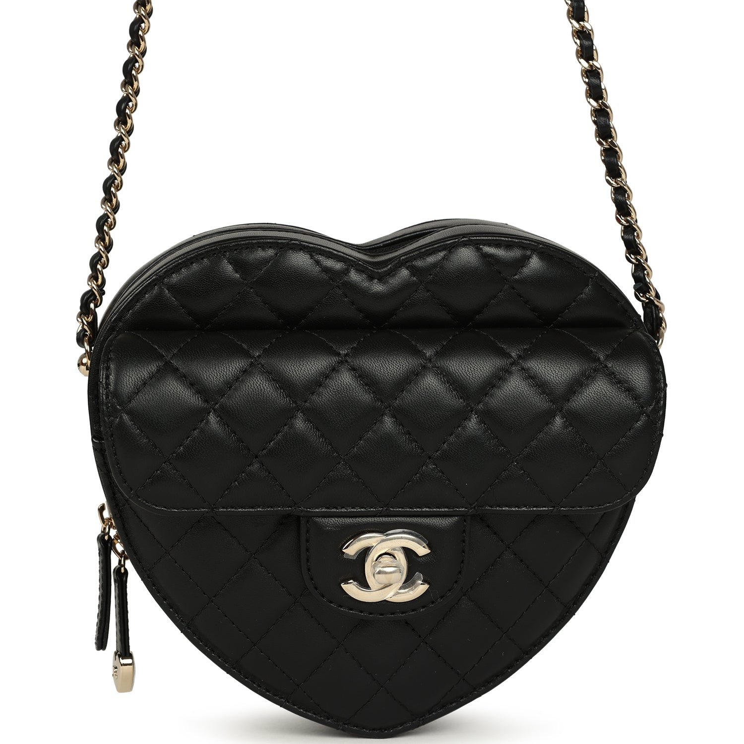 CC In Love Large Heart Bag with Chain Black Lambskin Light Gold Hardware