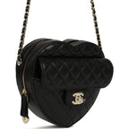 CC In Love Large Heart Bag with Chain Black Lambskin Light Gold Hardware
