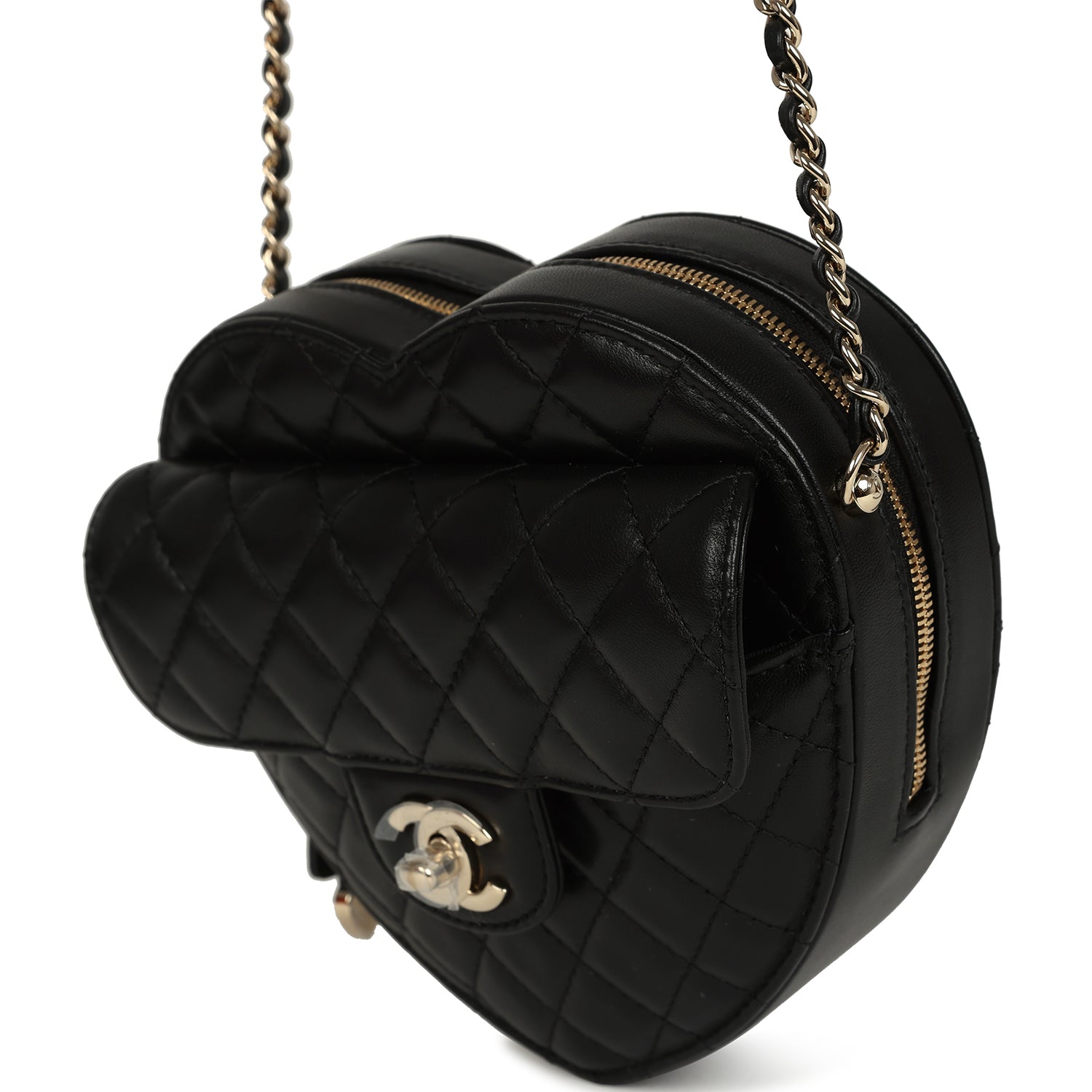 CC In Love Large Heart Bag with Chain Black Lambskin Light Gold Hardware