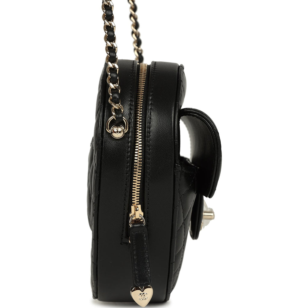 CC In Love Large Heart Bag with Chain Black Lambskin Light Gold Hardware