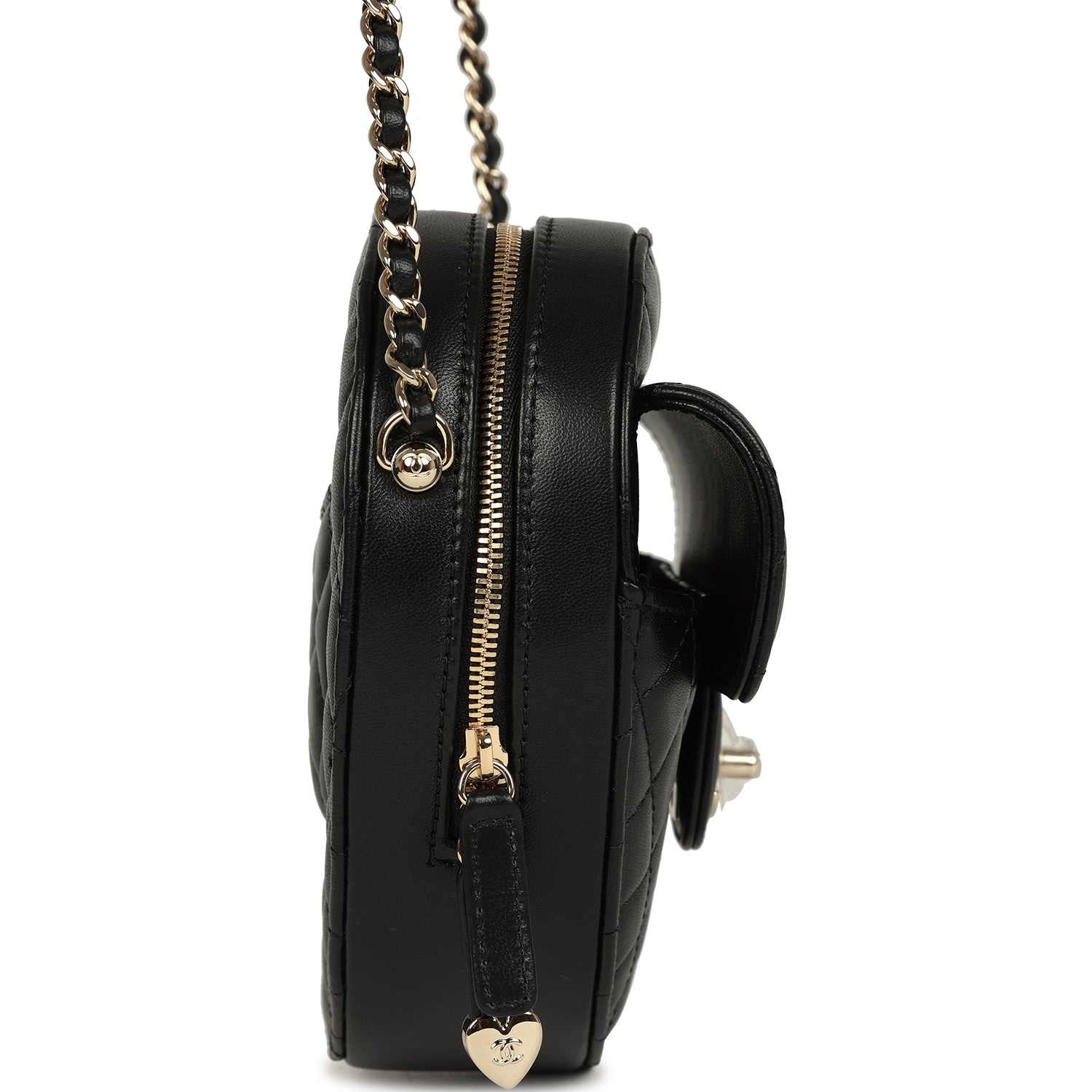 CC In Love Large Heart Bag with Chain Black Lambskin Light Gold Hardware