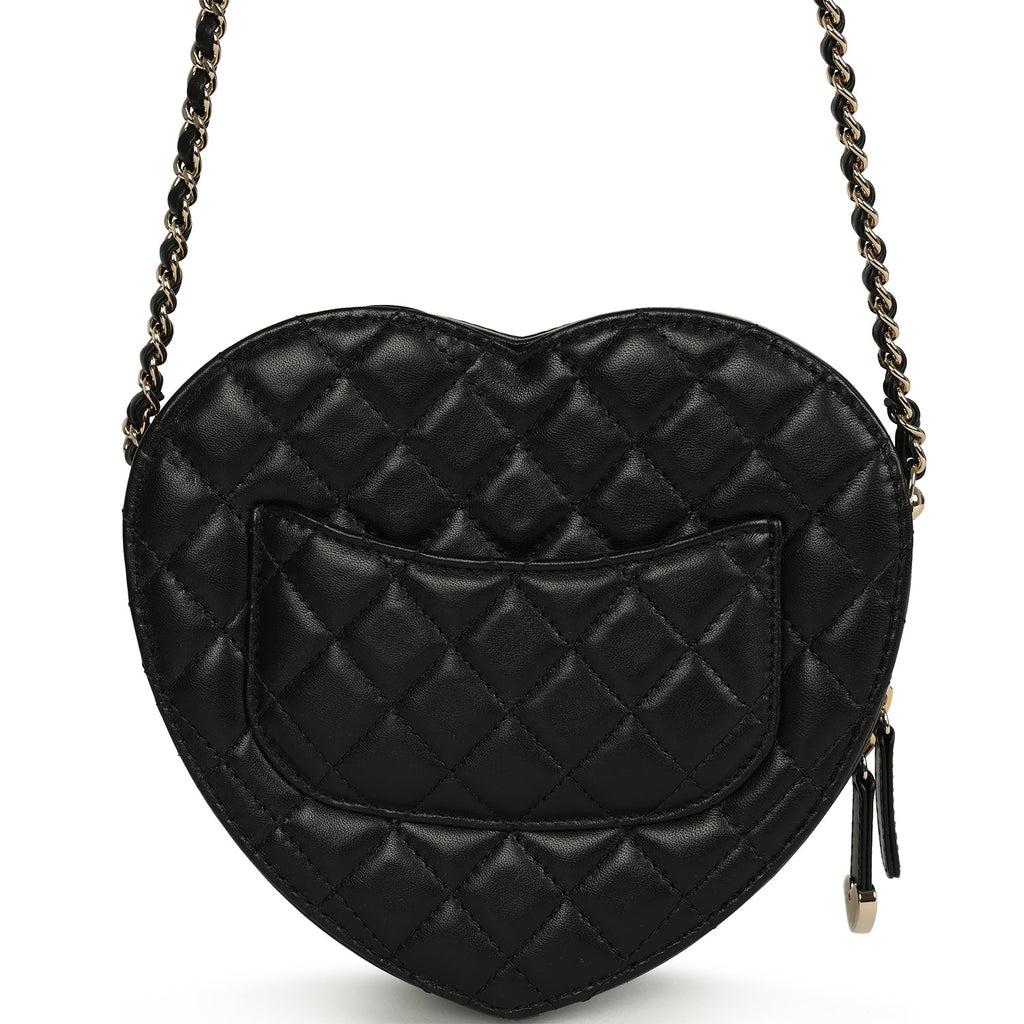 CC In Love Large Heart Bag with Chain Black Lambskin Light Gold Hardware