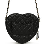 CC In Love Large Heart Bag with Chain Black Lambskin Light Gold Hardware