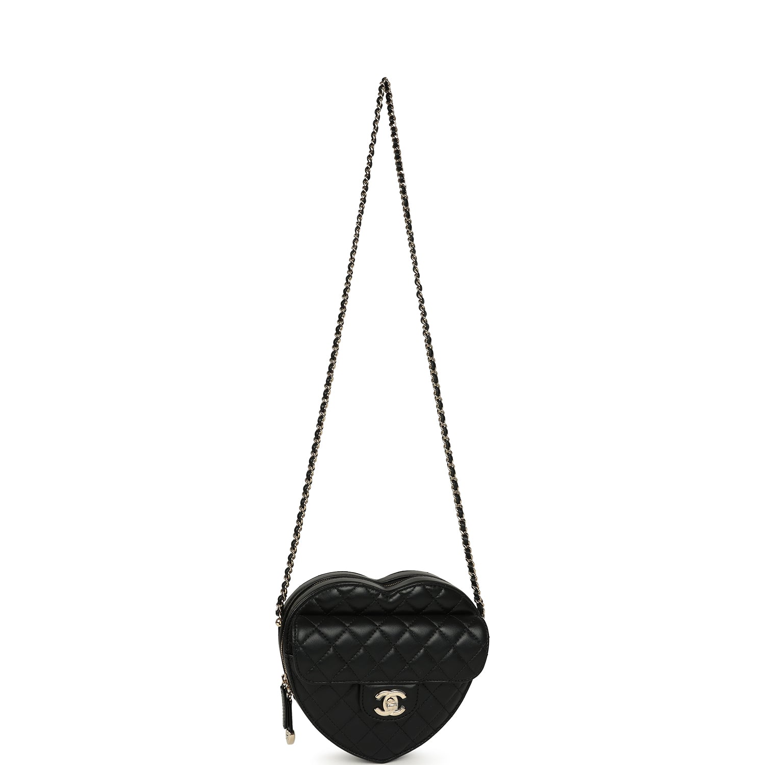 CC In Love Large Heart Bag with Chain Black Lambskin Light Gold Hardware