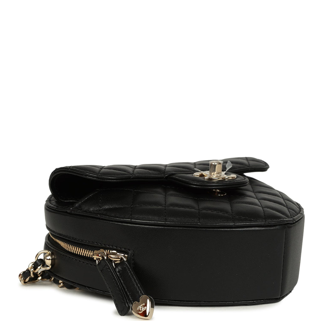 CC In Love Large Heart Bag with Chain Black Lambskin Light Gold Hardware