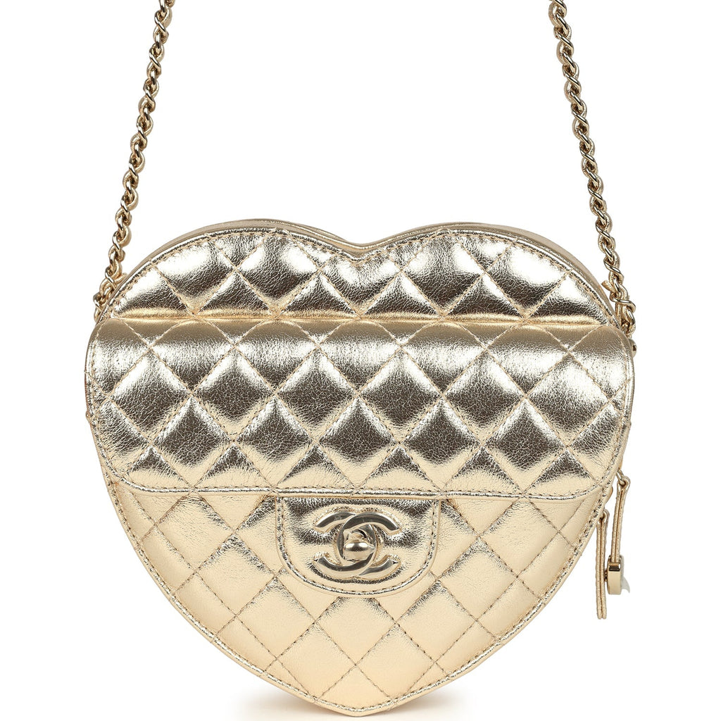 CC In Love Large Heart Bag with Chain Gold Metallic Lambskin Light Gold Hardware