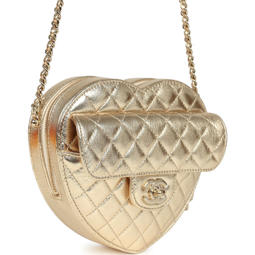 CC In Love Large Heart Bag with Chain Gold Metallic Lambskin Light Gold Hardware